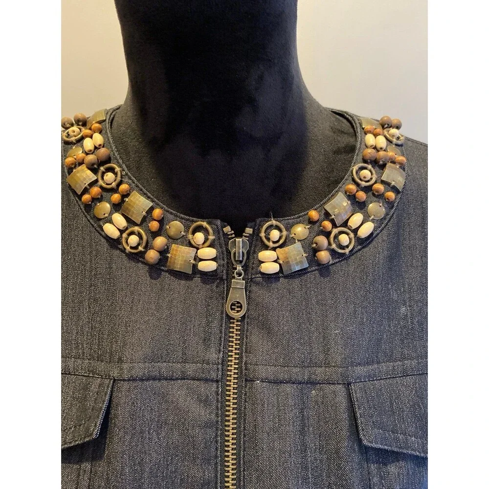 Ruby Rd. Jacket Womens Light Denim‎  Size 14 P Embellished Neckline Zipper Front